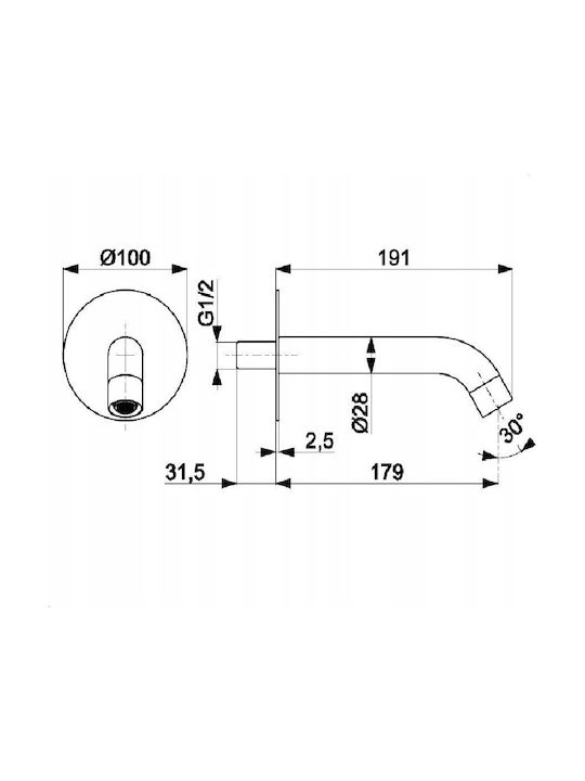 KFA Built-in Faucet Spout for Shower Silver