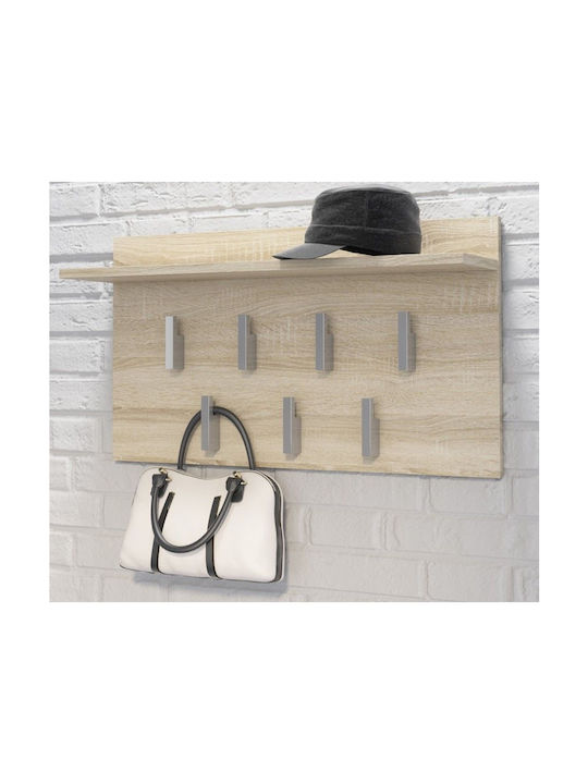 Topeshop Wooden Wall Hanger 7 Hooks Beige 70x20x18cm