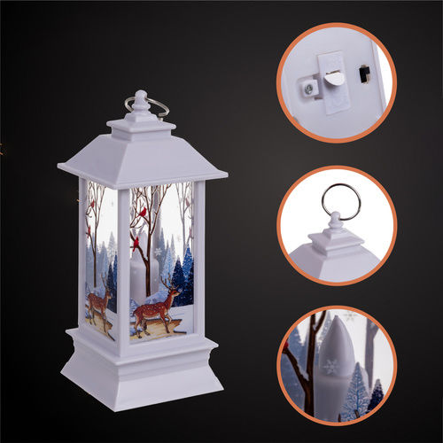 Crăciun Plastic Lampion Alb Baterie 12.5x5.3cm.