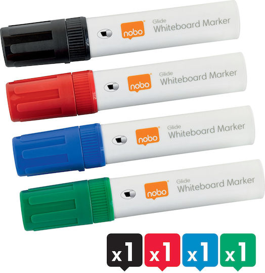 Nobo Glide Whiteboard Marker Broad Chisel Tip 10 Mm Quick-drying Ink Pack/4 Pcs Assorted