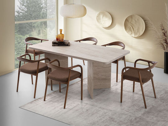 Loft Tisch Speisesaal Holz Travertine Beige 180x90x77cm