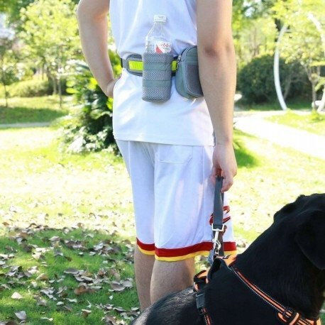 Running Waist Belt Shock-Absorbing Gray Leash L Belt Length 80-104cm Bag 18x5.5x10cm Leash Length 145-200cm