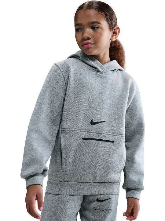 Fleece Παιδικό Φούτερ με Κουκούλα και Τσέπες Γκρι