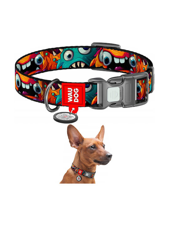 Collar Waudog Nylon Nylon Collar QR Passport Plastic Fastex Toothed Monsters Pattern M 20mm/28-40cm
