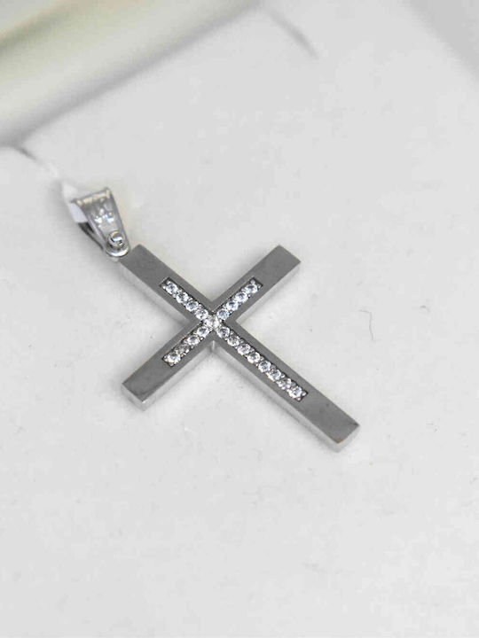 Дамски Бял златен Кръст 14K с Верижка