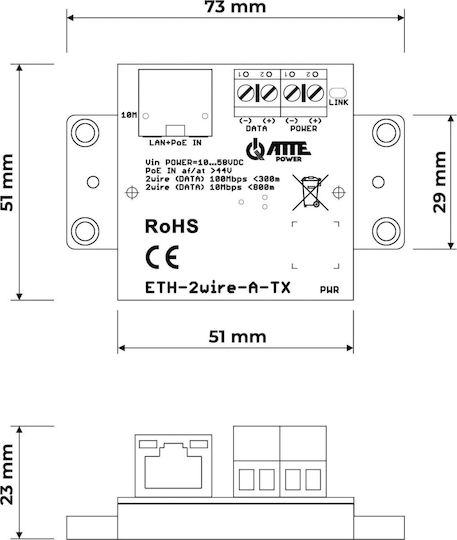 Utp 2-Wire Converter Set Lan+Poe Transmission Eth-2Wire-A-Set2 Complete 2 Pieces Atte