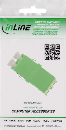 Inline Fiber Optic Coupler Duplex Lc Lc Singlemode Green Shutter Ceramic Sleeve