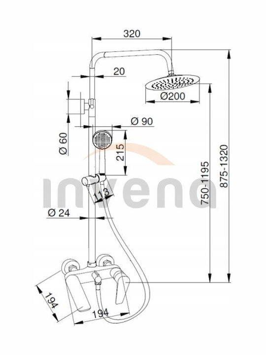 Invena Shower Column with Mixer Black Invena Shower Column with Mixer Black