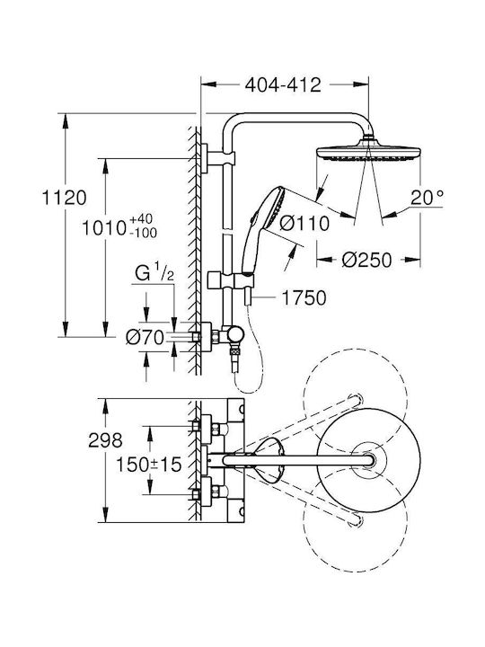 Grohe Στήλη Ντουζ χωρίς Μπαταρία Ασημί