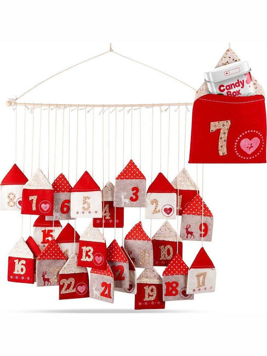 Vilde Advent Calendar On A Stick Hanging Felt Red 70x60 Cm
