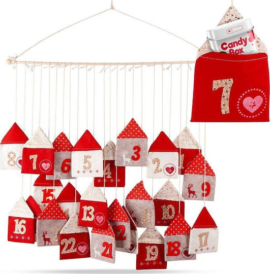 Vilde Advent Calendar On A Stick Hanging Felt Red 70x60 Cm