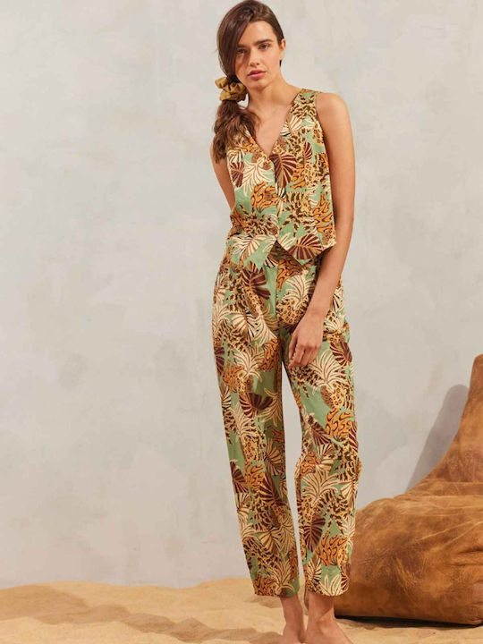 Γυναικεία Παντελόνα σε Carrot Εφαρμογή Floral Beige
