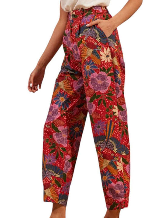 Γυναικεία Παντελόνα σε Carrot Εφαρμογή Floral Floral Red