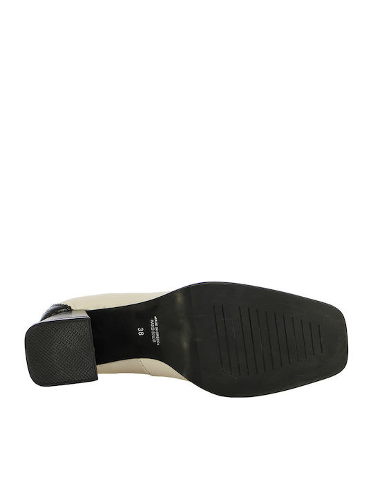 Leather Ecru Medium Heels