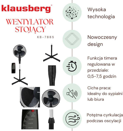 Klausberg Kb-7885 Ανεμιστήρας Ορθοστάτης Μαύρος