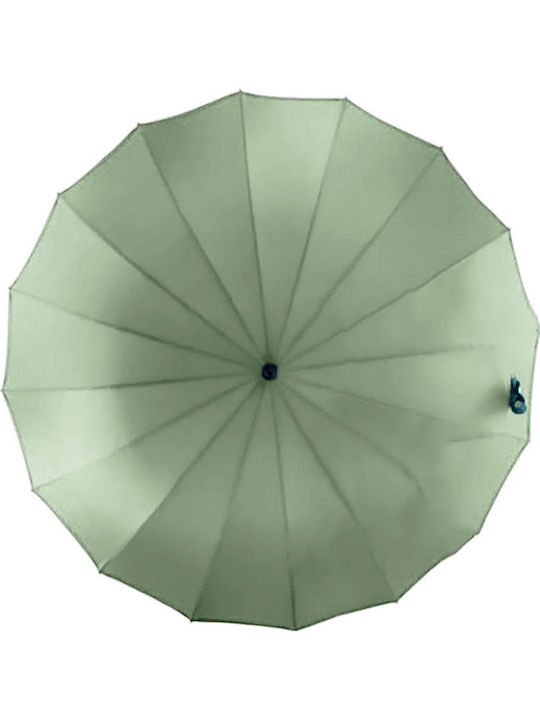 Rain Automatic Umbrella with Walking Stick Green