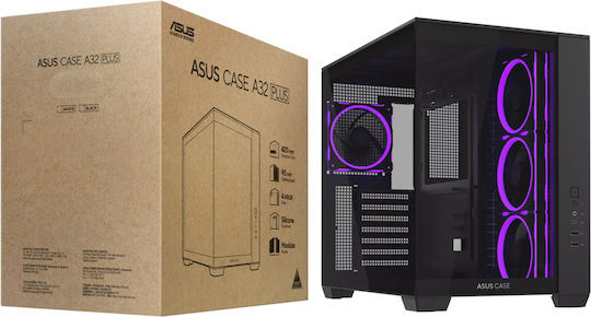 Asus A32 Plus Gaming Midi Tower Κουτί Υπολογιστή με Πλαϊνό Παράθυρο και ARGB Φωτισμό Μαύρο