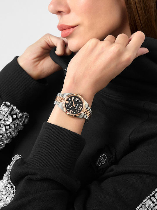 Philipp Plein Lady Γυναικείο Ρολόι 34mm Μπαταρίας με Ροζ Μεταλλικό Μπρασελέ