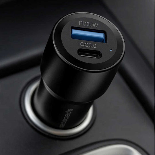 Spacecase Spacecase Autoladegerät 60W 2.5A Schnellladen mit Anschlüssen 1xUSB-A 1xType-C Schwarz Farbe
