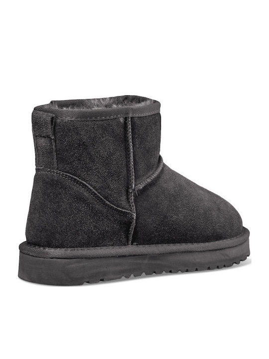 Leather Women's Ankle Boots with Fur Gray