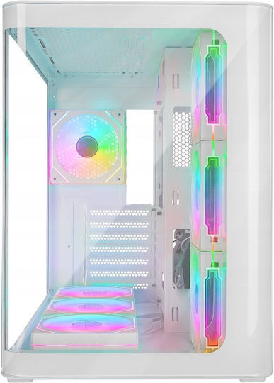 Rampage Loopy Геймърско бюро Midi Tower Компютърна кутия със страничен прозорец и ARGB осветление Бял