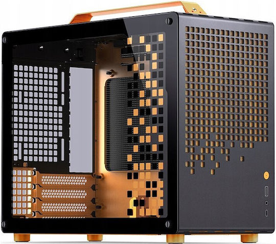 Jonsplus Z20 Gaming Mini-Turm Computergehäuse mit Seitenfenster Schwarz / Orange