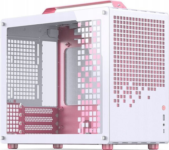 Jonsplus Z20 Gaming Mini Tower Κουτί Υπολογιστή με Πλαϊνό Παράθυρο White/Pink