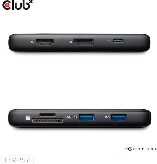 Club3D USB-C Docking Station με HDMI/DisplayPort 4K PD Ethernet Μαύρο (CSV-2551)