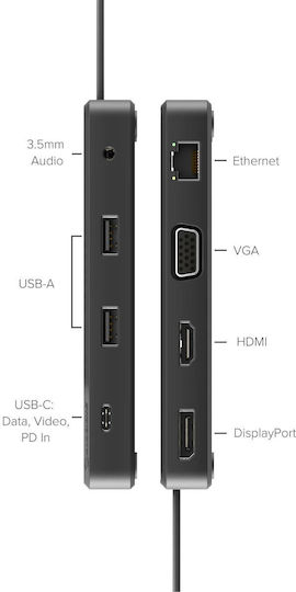 Alogic Fusion USB-C Docking Station με HDMI/DisplayPort 4K PD Ethernet και σύνδεση 3 Οθονών Γκρι