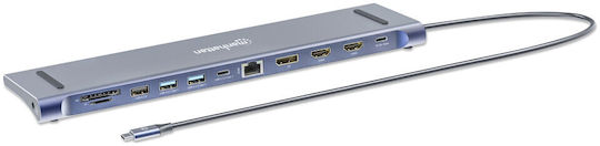 Manhattan USB-C Docking Station με HDMI/DisplayPort 4K PD Ethernet (190305)