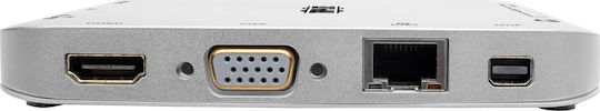 Tripp Lite USB-C Docking Station with HDMI DisplayPort 4K PowerDelivery Ethernet and 2 Monitors Connection Silver
