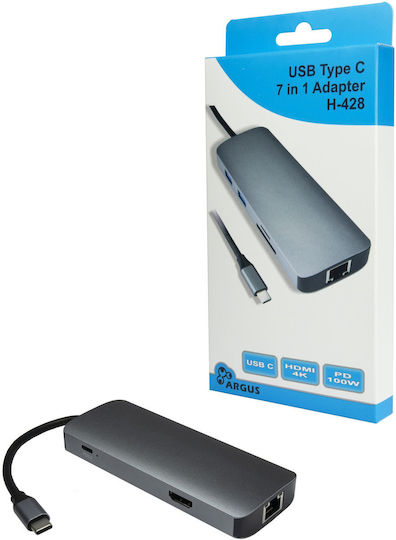 Inter-Tech H-428 USB-C Docking Station με HDMI 4K PD Ethernet Μαύρο