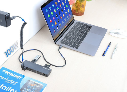 Manhattan USB-C Docking Station με HDMI 4K PD Ethernet Γκρι (190459)