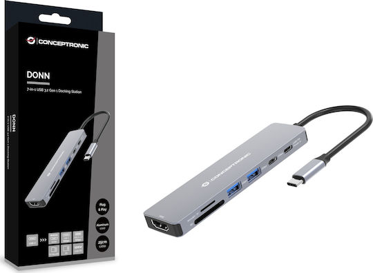 Conceptronic USB-C Stație de andocare cu HDMI 4K PD Ethernet Gri (DONN28G)