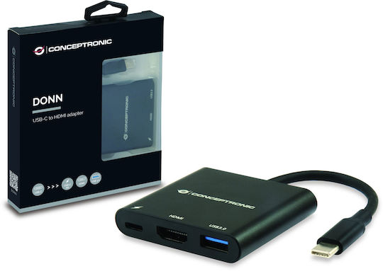 Conceptronic USB-C Docking Station με HDMI 4K PD Μαύρο (DONN01B)