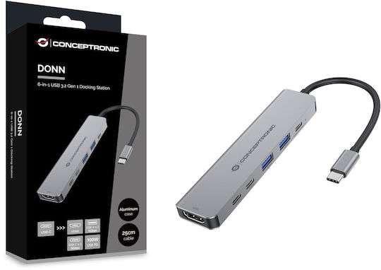 Conceptronic USB-C Docking Station με HDMI 4K PD Γκρι (DONN33G)