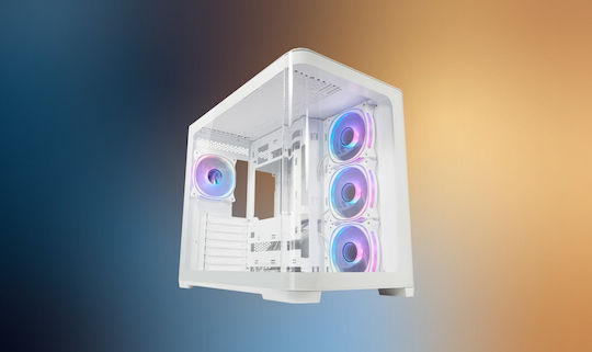 LC-Power Gaming 8001W Pro-Storm Light Midi Tower Компютърна кутия със страничен прозорец и RGB осветление Бял