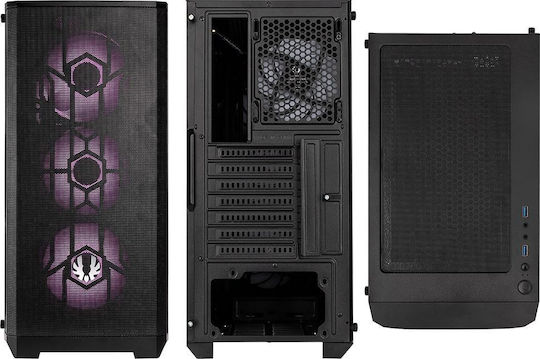 BitFenix Nova Mesh SE TG RGB Геймърско бюро Midi Tower Компютърна кутия със страничен прозорец Черен
