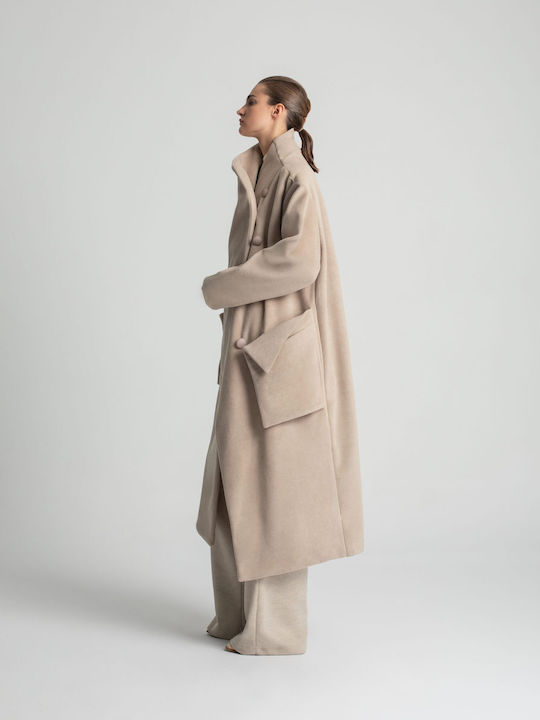 Damenmäntel Sand Beige Übergroß mit Knöpfen