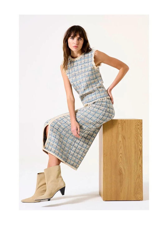 Midi Fustă Beige, Blue