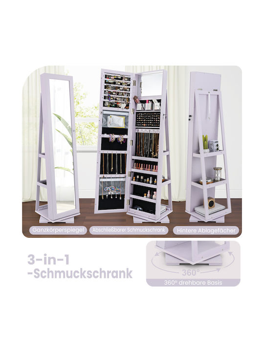 Costway Glass Jewellery Box with Drawer and Mirror Purple