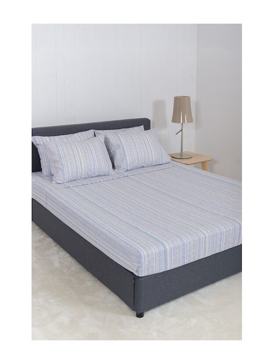 Naf Naf Sheet Sets King Size with Elastic 240x270cm. Summit Blue 4pcs
