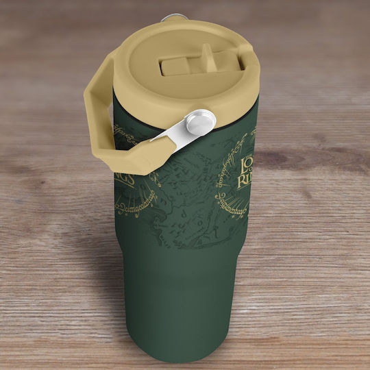 Pyramid International Handled Tumbler Thermos Stainless Steel 880ml Green with Straw and Handle