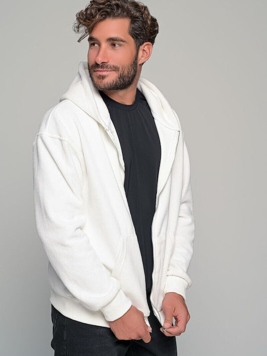 Men's Fleece Cardigan with Hood Ecru