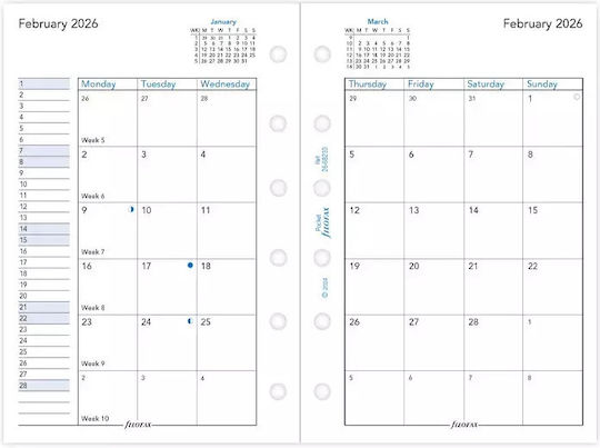 Filofax Monthly Diary Refill 2026 8.1x12cm