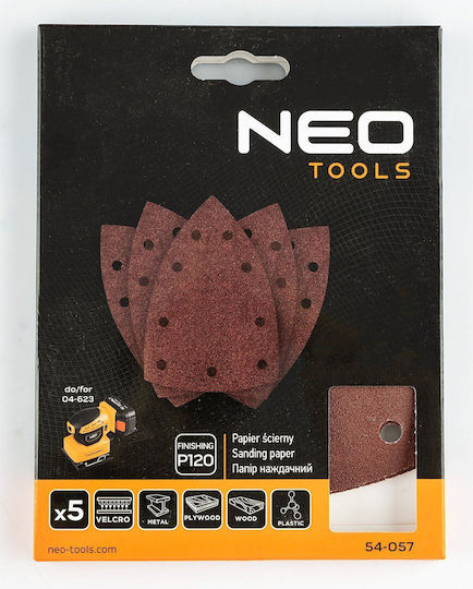 Neo Tools Γυαλόχαρτο K120 με Τρύπες 100x147mm Σετ 5τμχ