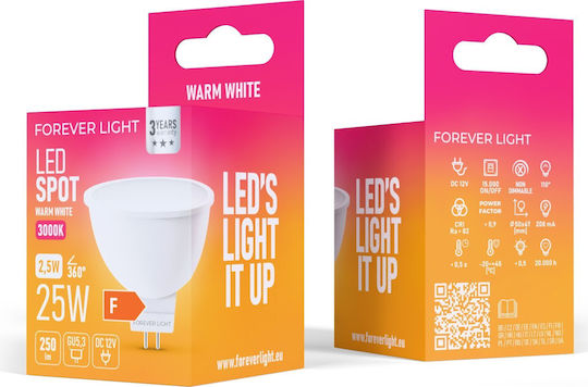 Forever Light Bulb LED крушка 2.5W за фасунга GU5.3 и форма MR16 Топло бяло 250лм