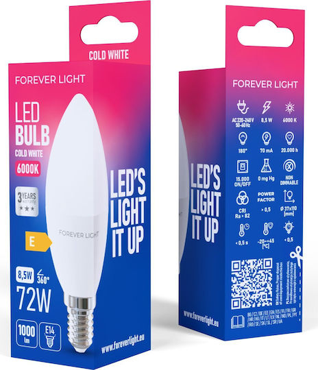 Forever Light Bulb LED Bulb 8.5W for Socket E14 and Shape C37 Warm White 1000lm