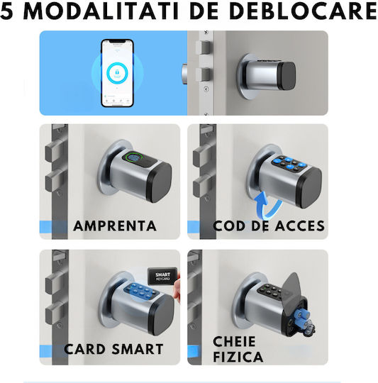 Smart Cylindrical Lock Core Smart Lock 5 Locking Modes Fingerprint Mobile App Mechanical Key Card Access Code Remote Control Perfect Airbnb Hotels Chrome