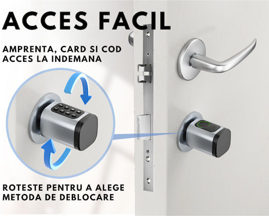 Smart Cylindrical Lock Core Smart Lock 5 Locking Modes Fingerprint Mobile App Mechanical Key Card Access Code Remote Control Perfect Airbnb Hotels Chrome